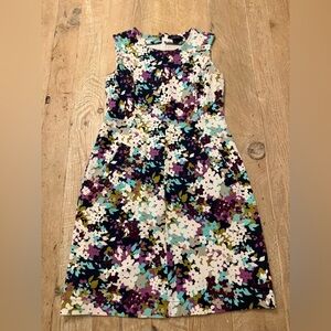 LANDS' END purple-white-aqua-green floral stretch knit sleeveless dress 6